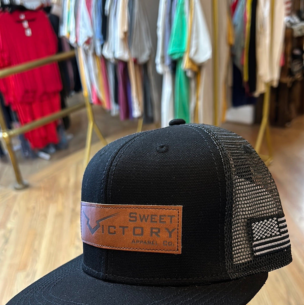 Black Leather Patch Hat