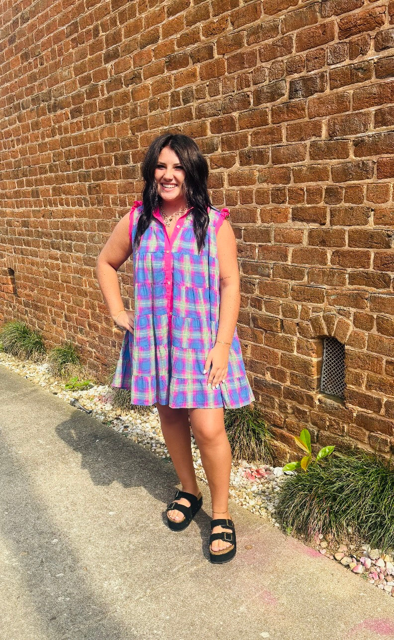 Plaid Bubble Sleeve Dress