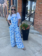Load image into Gallery viewer, Blue Floral Boho Overalls
