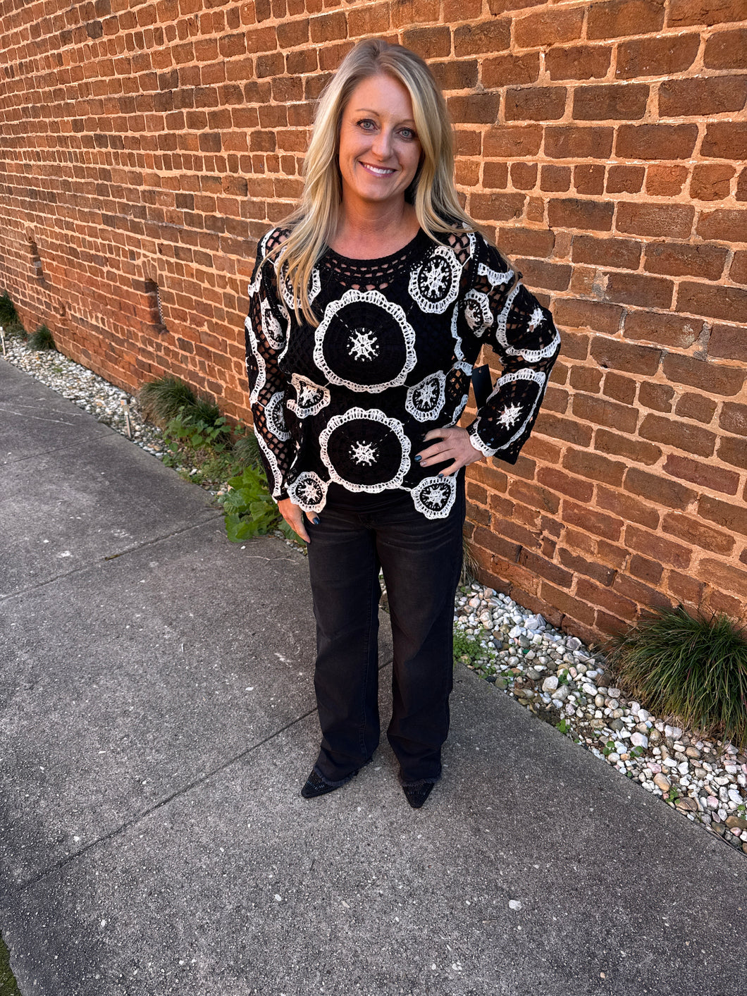 Black and Natural Crochet Top