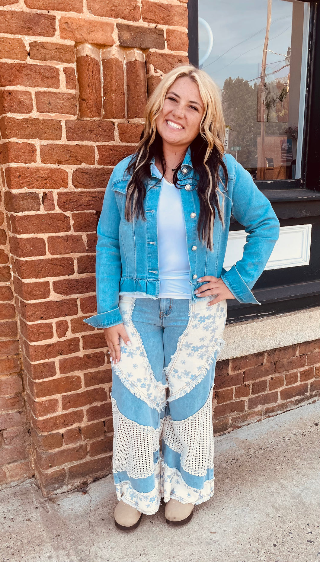 Floral and Crochet Denim
