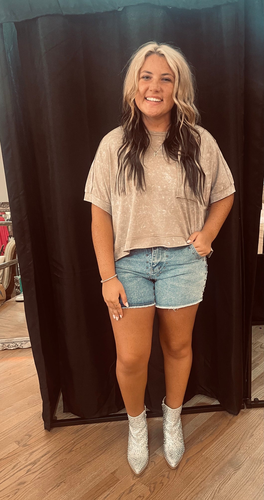 Denim and Studs Shorts