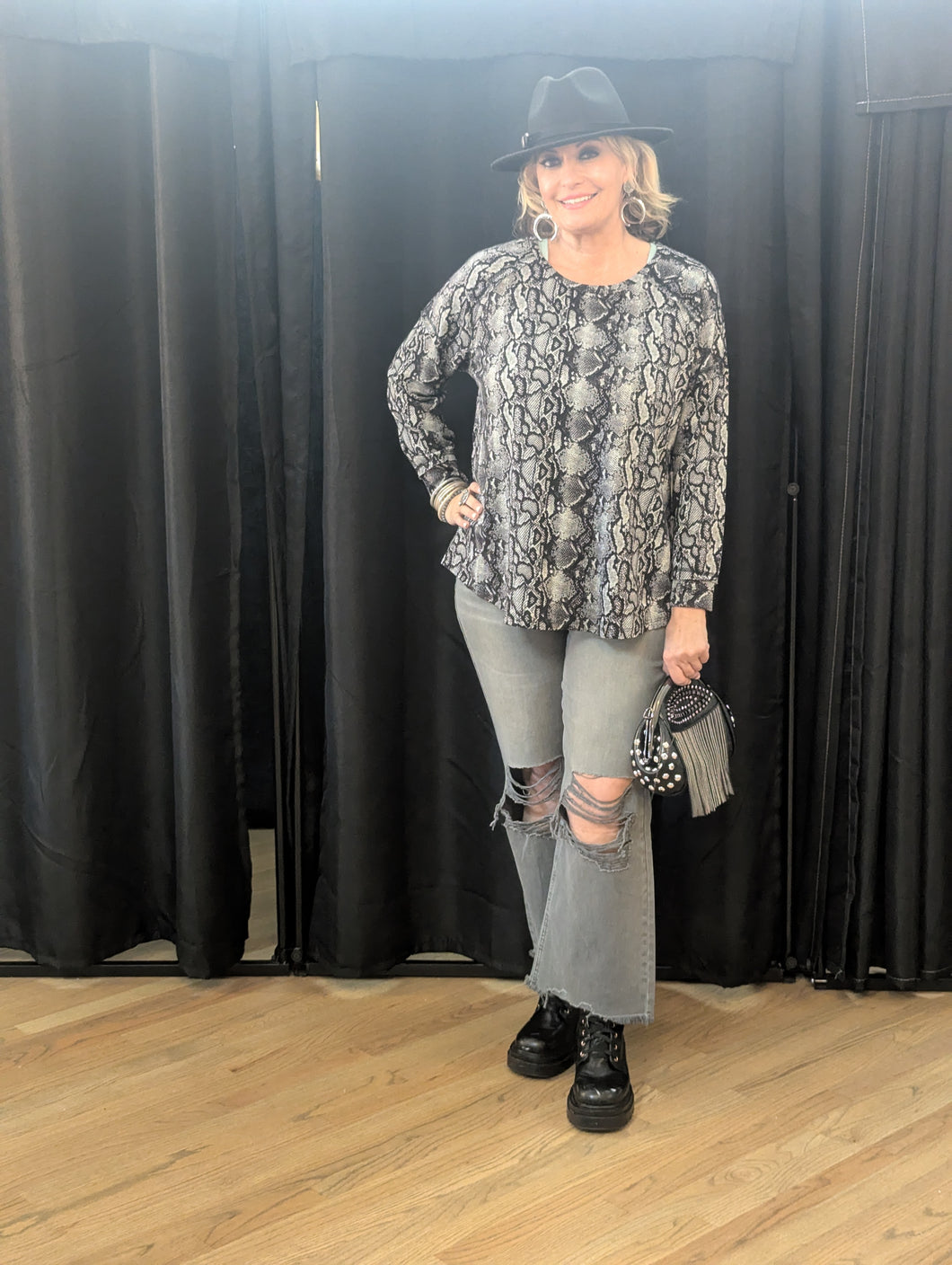 Black and Gray Curvy Top