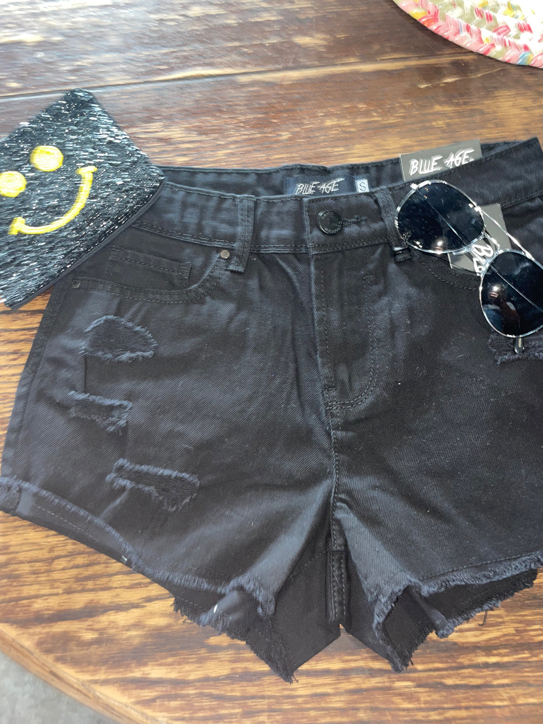 Denim distress short ( black )